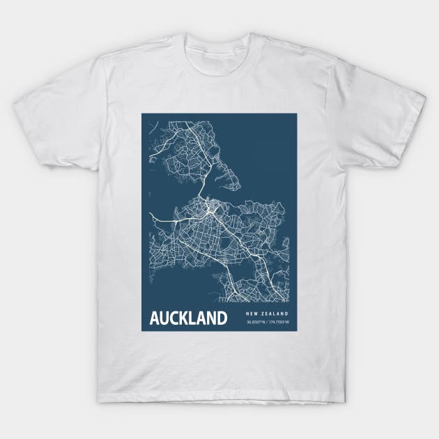 Auckland Blueprint Street Map, Auckland Colour Map Prints T-Shirt by tienstencil